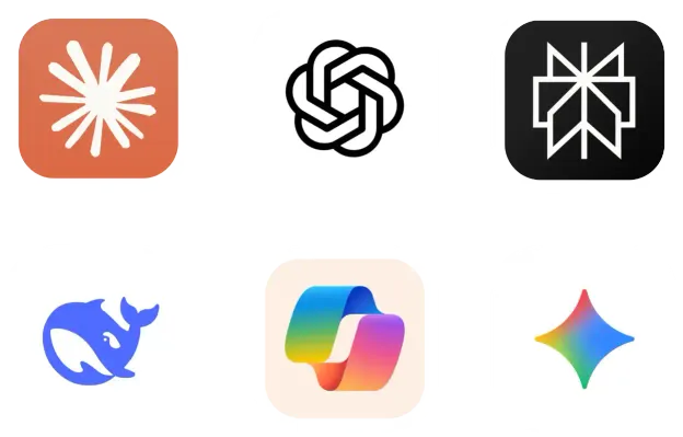 Logos of popular AI assistants